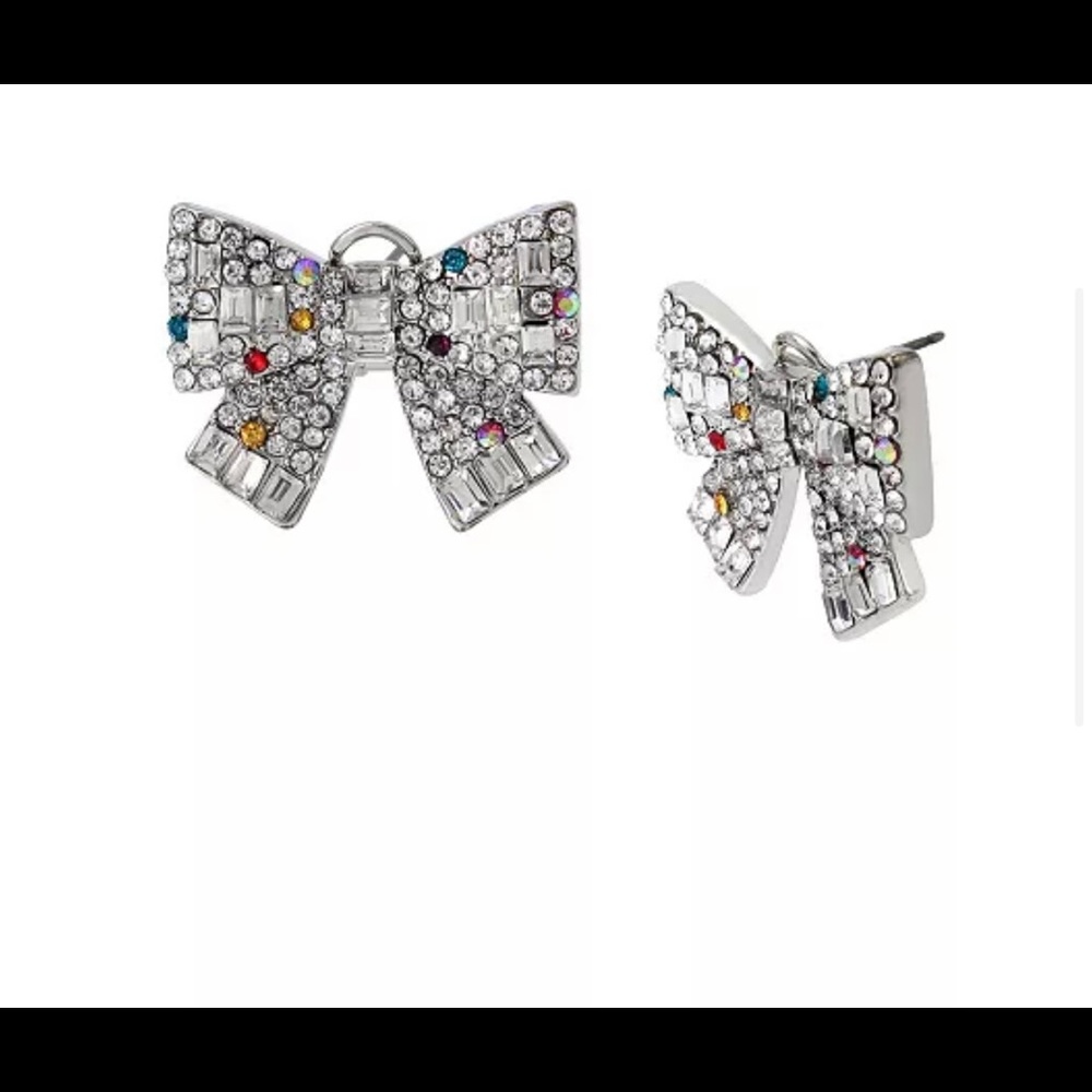 🎀 Betsy Johnson Multi Colored Rhinestone Bow Earrings🎀 Christmas🎄